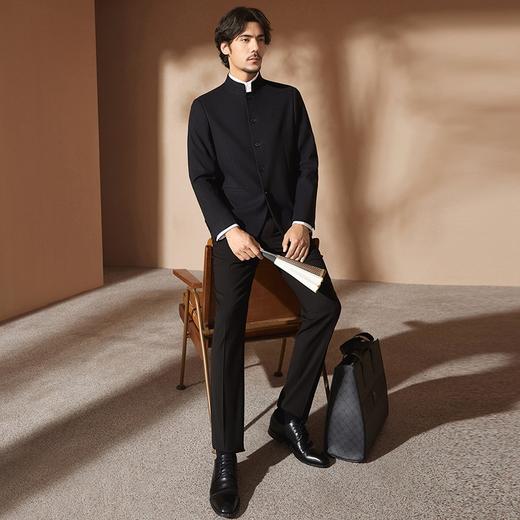 【中华立领】柒牌中式立领西服男2024秋冬新款黑色格纹单西装外套127C70560 商品图3