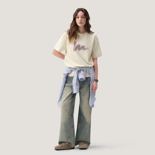 714street潮牌LOGO渐变水洗质感全棉短袖T恤男2025夏季新款情侣装 商品图3