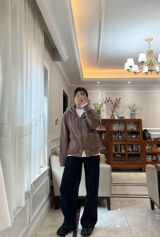 211-6渠道货 miu乌木棕 成衣染 手工绣徽标 作旧拉链 连帽卫衣外套 我穿M很合身如图 商品图12