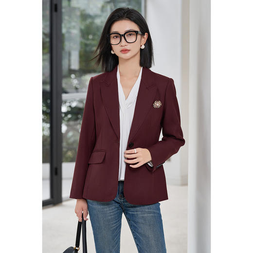 【一粒扣羊毛西装】2026春季时尚通勤干练安哥拉红西服外套5097 商品图2