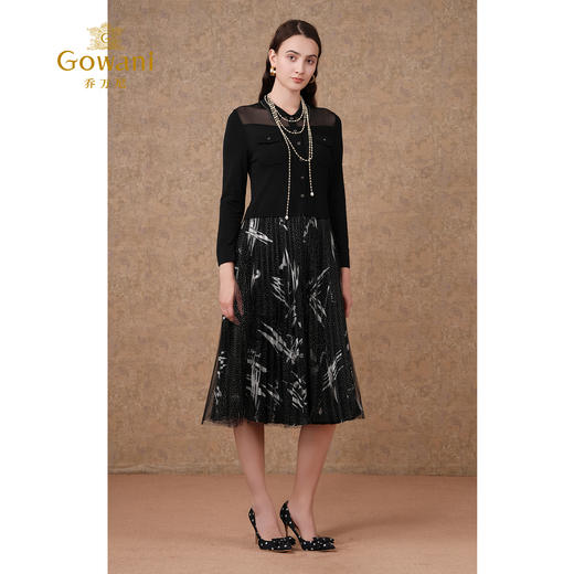 乔万尼连衣裙新款女早秋黑色长袖针织假两件拼接法式高级感ET3M778 商品图1