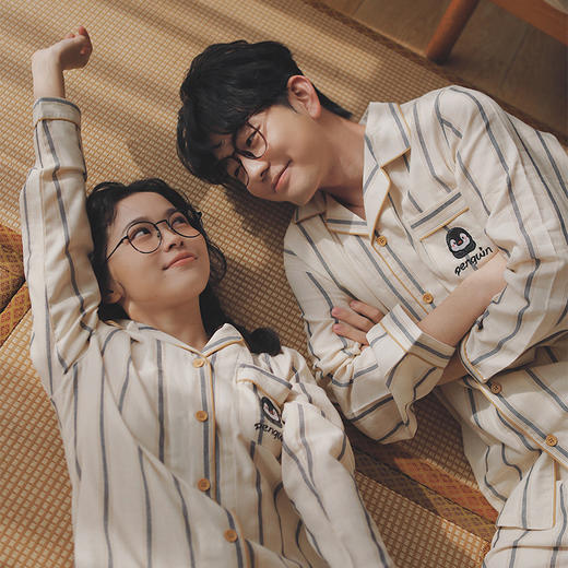 【全棉双层纱】2025新款情侣睡衣女萌趣企鹅刺绣纯棉纱布情侣家居服春秋季长袖套装男士 商品图3