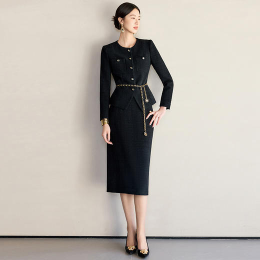 IWY/气质黑色西装套裙女2025新款优雅圆领时尚套装通勤职业装WCS055 商品图1