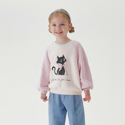 马克珍妮女童趣味猫咪撞色卫衣儿童宽松上衣2025年春装新款250150 商品图1