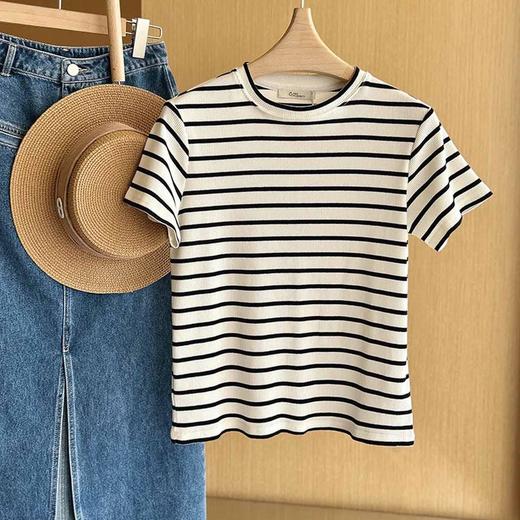顺丰包邮洛诗琳33743经典百搭正肩显瘦条纹T恤女133 商品图4