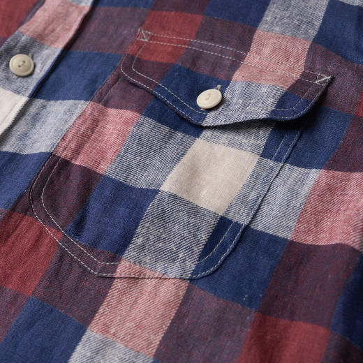 ROMI STUDIO“美式复古”100%亚麻polo领宽松长袖格子衬衣 431C8086 商品图4