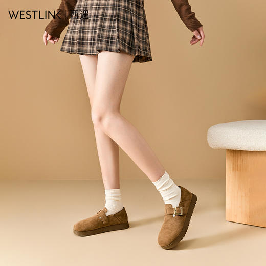 西遇勃肯鞋全包女新款圆头休闲博肯鞋一脚蹬厚底软底单鞋V0356394 商品图4