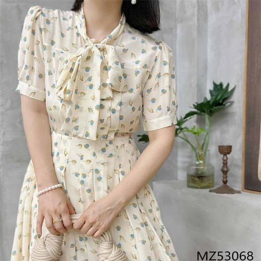 顺丰包邮洛诗琳34802新款蝴蝶结飘带真丝印花百褶连衣裙女53068 商品图3