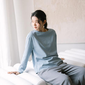 绽放旅行女装062朵/棉索罗纳双面圆领落肩显瘦简约叠搭长袖T恤