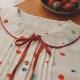 【全棉双层纱】2025新款日系甜美睡衣少女款波点春秋季娃娃领纯棉纱布家居服套装