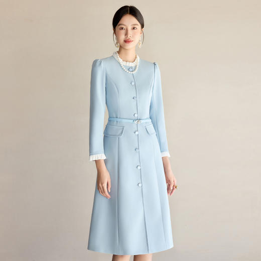 IWY/冰河浅海蓝气质小香风显瘦连衣裙女上镜主持职业裙优雅宴会礼服长裙24Q679 商品图0