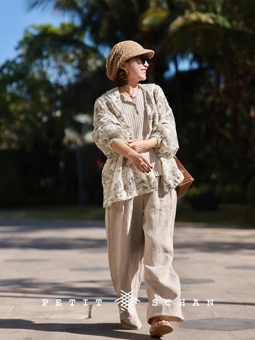 PETIT SCHAN小闪 CLO#728 Invisible 无形 桑蚕丝棉麻竖坑条可打底可外穿四季款亨利领针织衫 商品图5