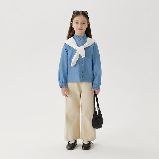 马克珍妮女童复古文艺纯棉牛仔衬衫2025年春装新款250171 商品图2