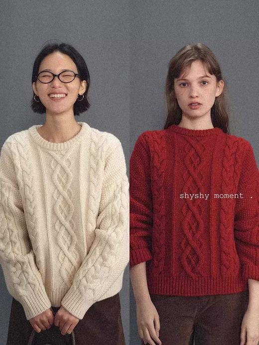 shyshystill/shy202411015/三色重磅美丽奴羊毛粗棒麻花圆领毛衣 商品图1