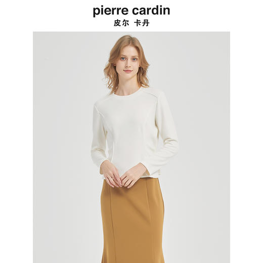 皮尔卡丹女装时尚百搭简约通勤修身圆领针织衫C51KP003M1 商品图3