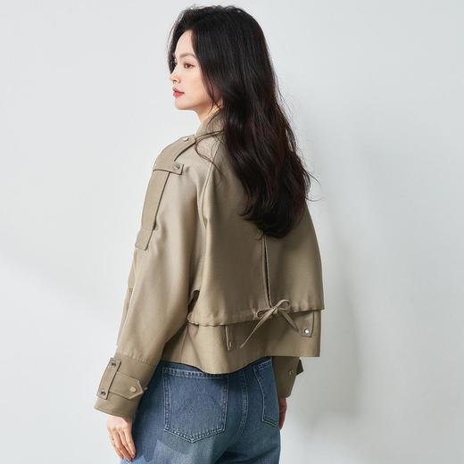 【高货sh】全新升级【铂金会员330/天猫439/差价109】(15430) 洛诗琳25春新款短风衣斜纹皮革雅丹风翻领排扣短款夹克 商品图3