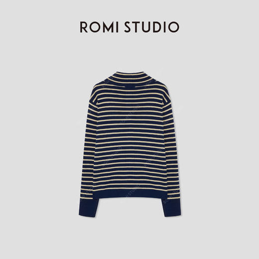 ROMI STUDIO“美式经典”绵羊毛混纺条纹立领毛织开衫 RW24WWG0381 商品图5