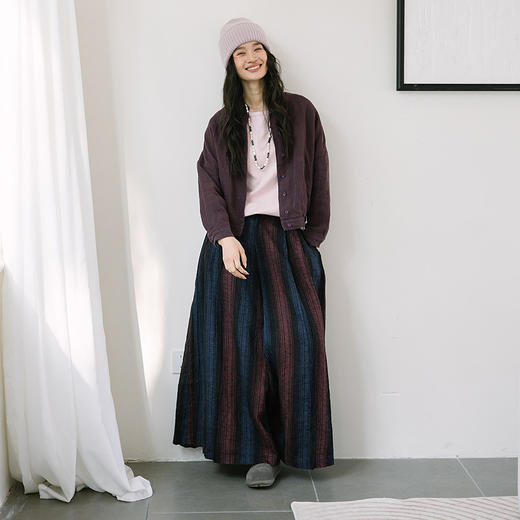 * 绽放旅行女装051朵/色织亚麻条纹半腰松紧文艺内加抽绳捏褶阔腿裤 商品图3