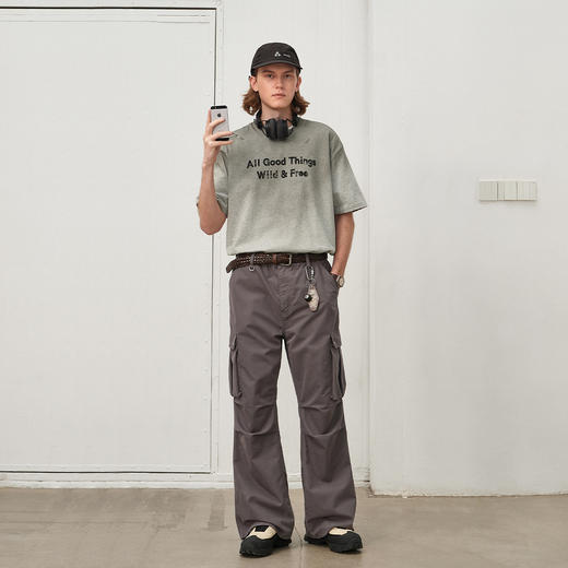 714street夏季新款重磅260g复古水洗破洞印花宽松短袖T恤男情侣装 商品图3