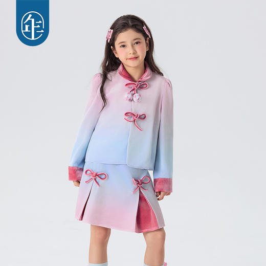 年衣童装2025年春季新款女孩新中式甜美渐变丝绒上衣莫奈日落外套 商品图1