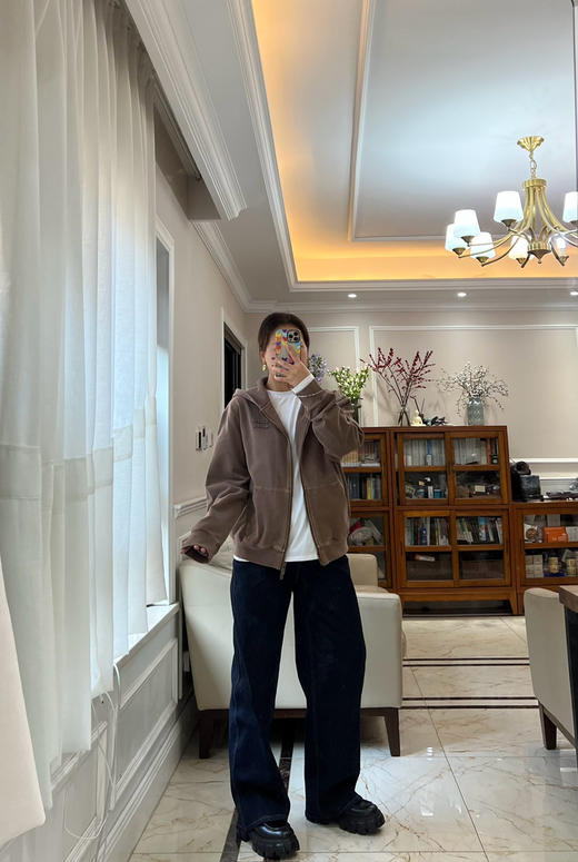 211-6渠道货 miu乌木棕 成衣染 手工绣徽标 作旧拉链 连帽卫衣外套 我穿M很合身如图 商品图8