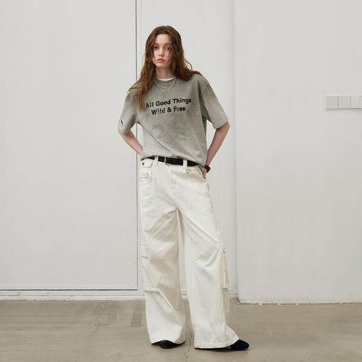 714street夏季新款重磅260g复古水洗破洞印花宽松短袖T恤男情侣装 商品图4