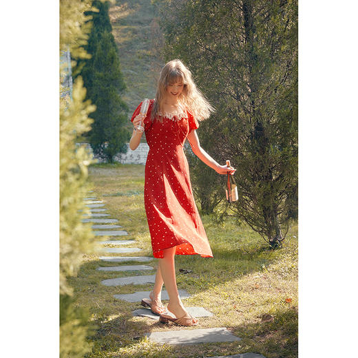 （小眠专属）SimpleRetro心愿精灵 经典蕾丝法式方领连衣裙女复古泡泡袖波点裙 商品图2