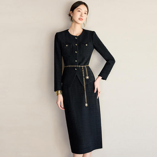 IWY/气质黑色西装套裙女2025新款优雅圆领时尚套装通勤职业装WCS055 商品图2