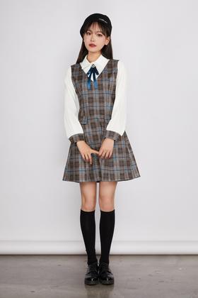 Le Malene 格纹拼接假两件式连衣裙（无胸针） 11534