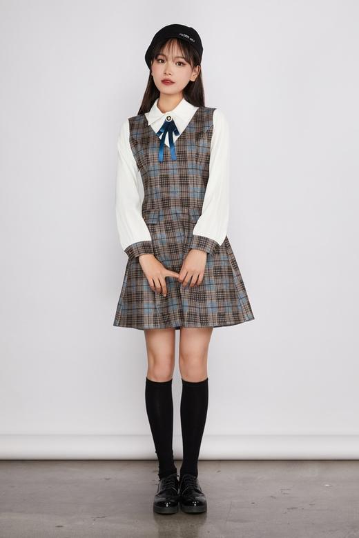 Le Malene 格纹拼接假两件式连衣裙（无胸针） 11534 商品图0