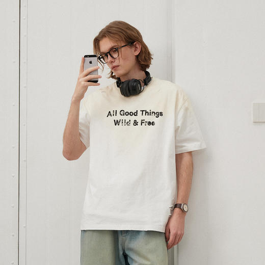 714street夏季新款重磅260g复古水洗破洞印花宽松短袖T恤男情侣装 商品图2