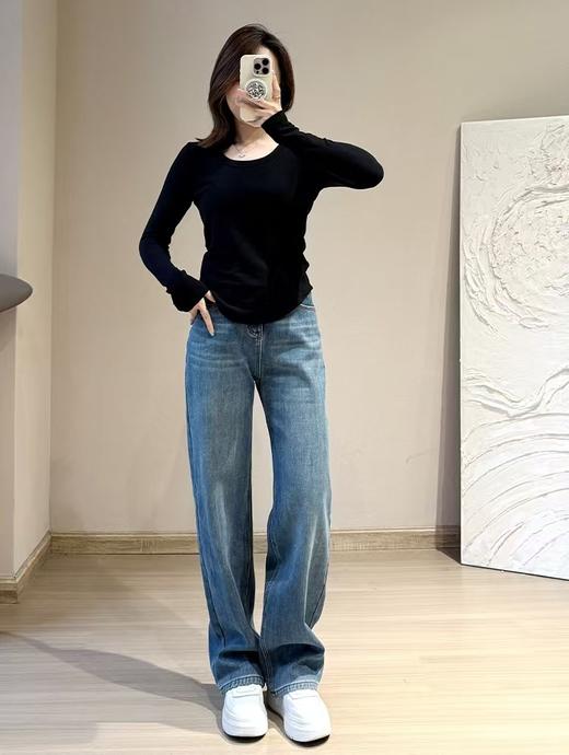 雅丹风高级色复古土耳其直筒薄绒春秋冬微直筒牛仔裤 商品图2