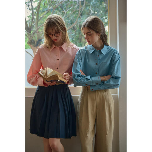 SimpleRetro恋色旋律 手写刺绣文艺四色衬衫女春长袖休闲通勤上衣 商品图1