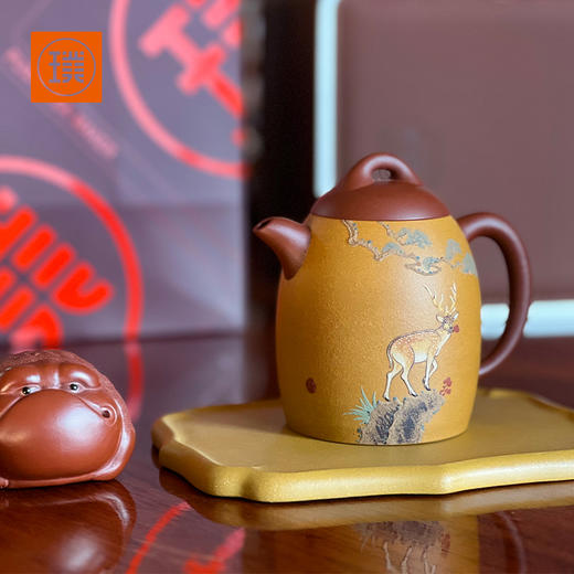 璞实大器一鹿连升单壶加茶宠马晓君大师作品全手工制作原矿紫砂壶 商品图1