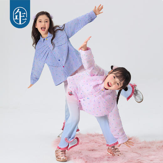 年衣童装2025年春新款学院风女孩衬衣儿童甜美娃娃衫上衣优格跳跳糖衬衫 商品图0