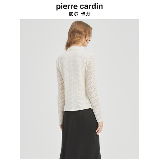 皮尔卡丹女装春季新款淑女肌理蕾丝绣花针织衫C51KP010W0 商品图2
