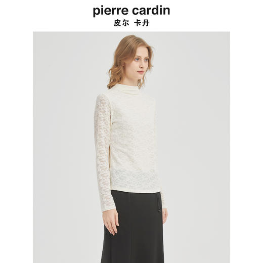 皮尔卡丹女装春季新款淑女肌理蕾丝绣花针织衫C51KP010W0 商品图1
