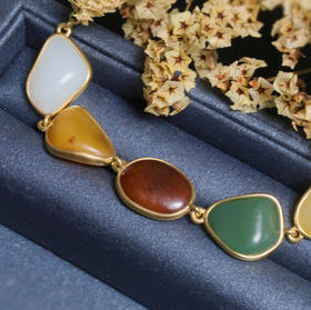 18K古法黄金和田玉多宝原石手链