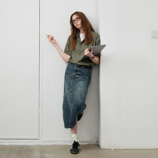 714street日系复古水洗做旧短袖衬衫男2025夏季新款全棉宽松衬衣 商品图4