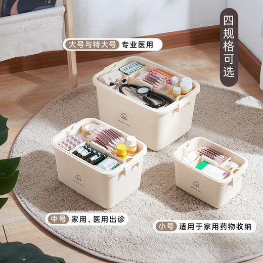 奶油风手提便携药箱 家用大容量多层家庭急救药品收纳盒 商品图3
