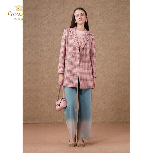 乔万尼秋新品中长款条纹格小香风西装外套ET3B610 商品图1