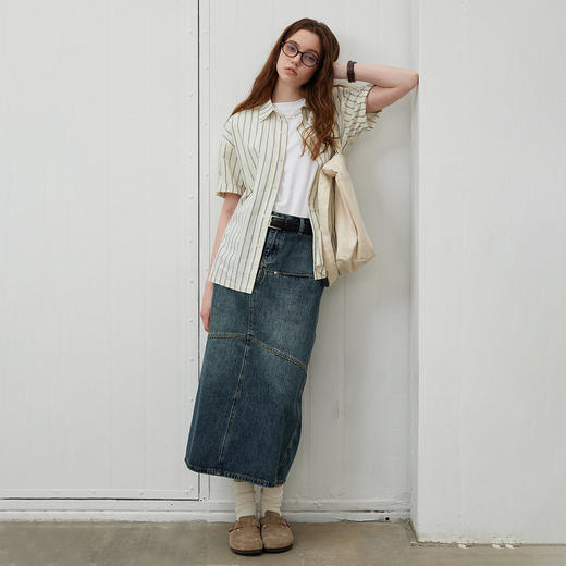 714street日系条纹泡泡纱全棉短袖衬衫男2025春夏新款设计感上衣 商品图2