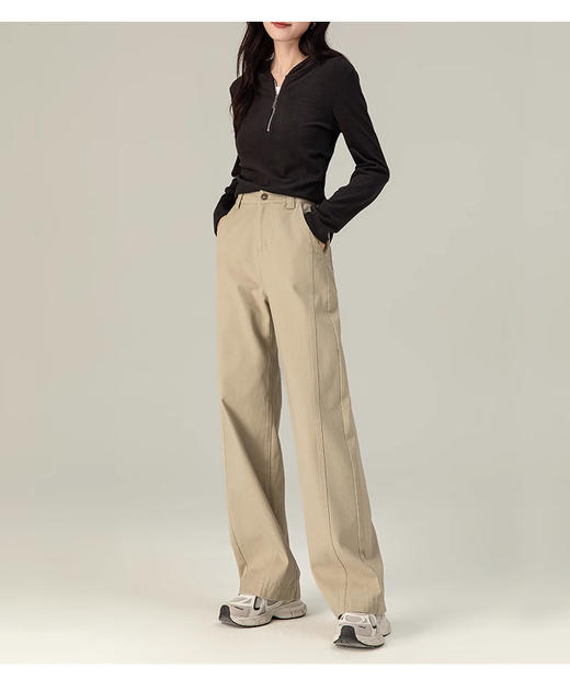 裁缝学苑AQ423休闲咖色阔腿牛仔裤女长裤垂感显瘦弯刀裤时尚直筒香蕉裤 商品图2