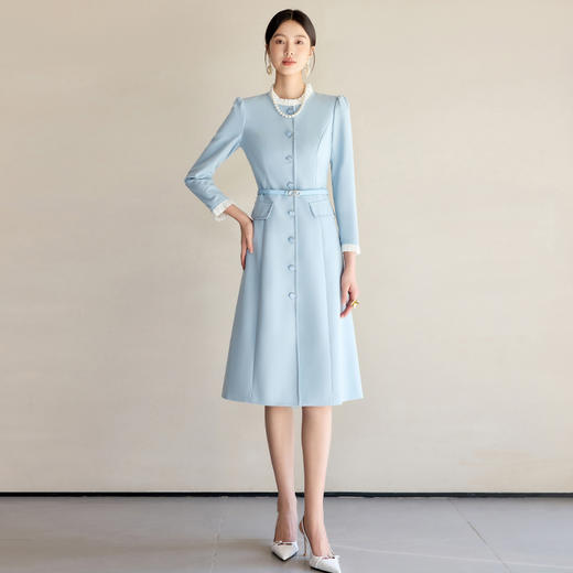 IWY/冰河浅海蓝气质小香风显瘦连衣裙女上镜主持职业裙优雅宴会礼服长裙24Q679 商品图2