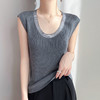 雀说新款精纺羊毛U领女士无袖背心撞色镶钻设计针织宽松套头上衣AL50525 商品缩略图9