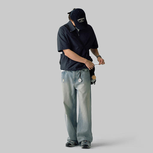 714street日系工装短袖衬衫男25夏季新款美式翻领T恤设计感polo衫 商品图3