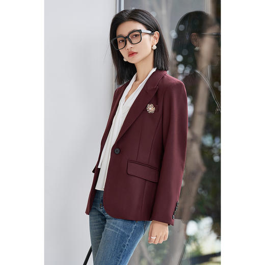【一粒扣羊毛西装】2026春季时尚通勤干练安哥拉红西服外套5097 商品图3