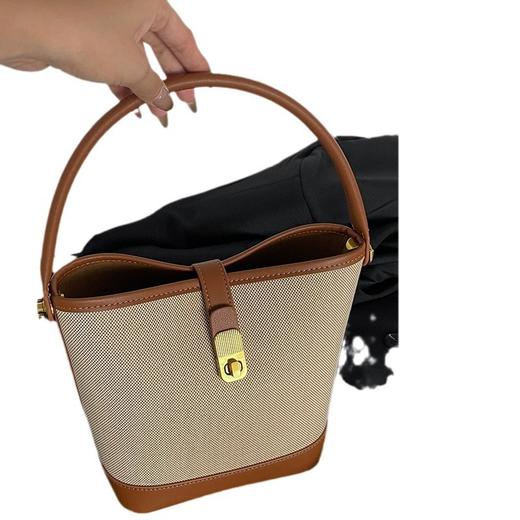 雀说新款包包女斜跨帆布单肩包大容量真皮小众高级感精致水桶包AL810 商品图4