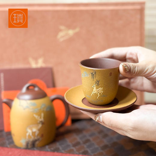 璞实大器一鹿连升原矿紫砂壶9件套装马晓君大师作品全手工制作 商品图3