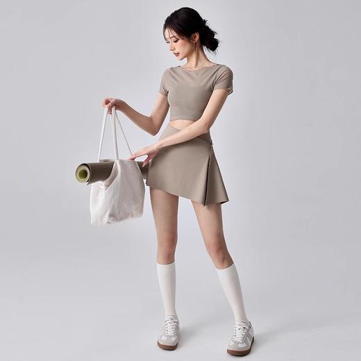 跃牌【禅语梵心】假两件网纱运动T恤女短袖带胸垫瑜珈服露脐上衣DX5206 商品图0